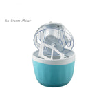 Blue ice cream maker with clear lid on a white background.