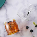 Household animal double glass bear cup