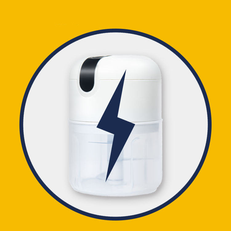 White electronic device with a blue lightning bolt on a yellow background.