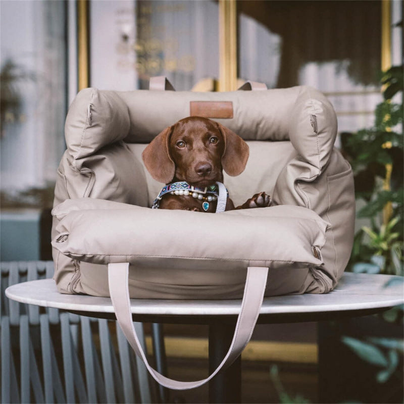 Pet Car Bed, Waterproof and Bite-Resistant Leather Dog Carrier