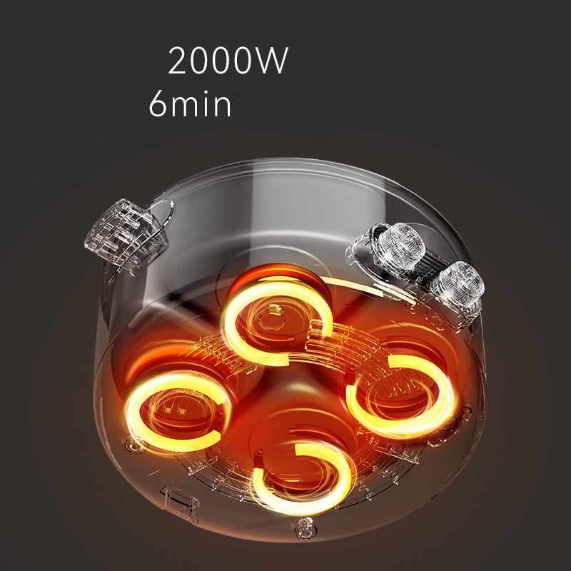 Heating element with glowing coils and text on a dark background