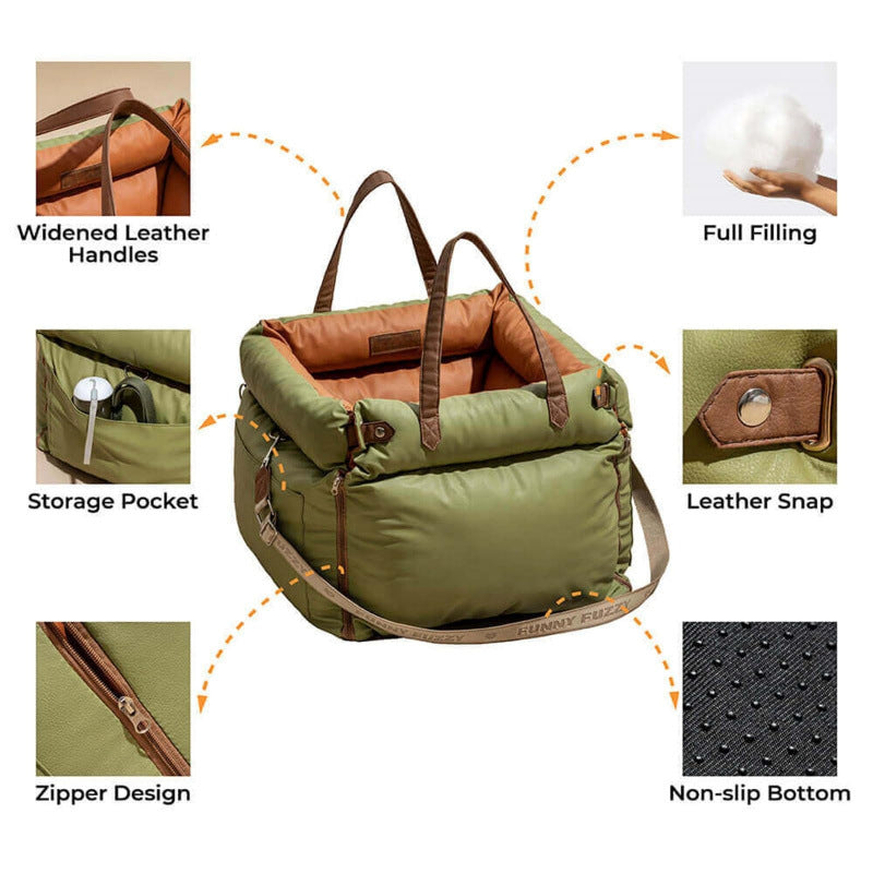 Pet Car Bed, Waterproof and Bite-Resistant Leather Dog Carrier