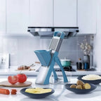 Blue kitchen tool on a kitchen counter.