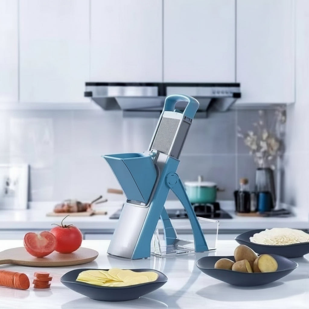 Blue kitchen tool on a kitchen counter.
