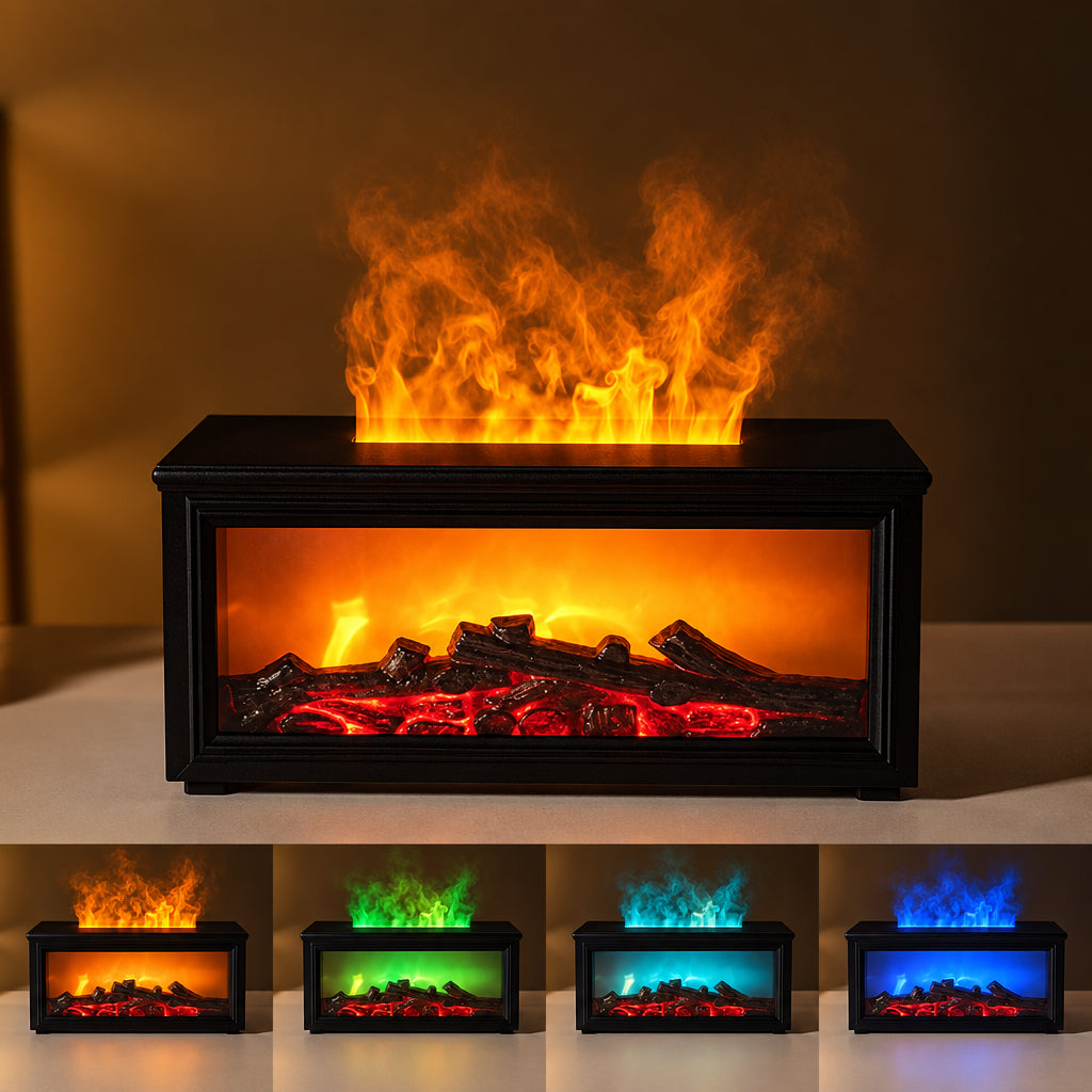 Electric Flame Fireplace Humidifier on a dark background.